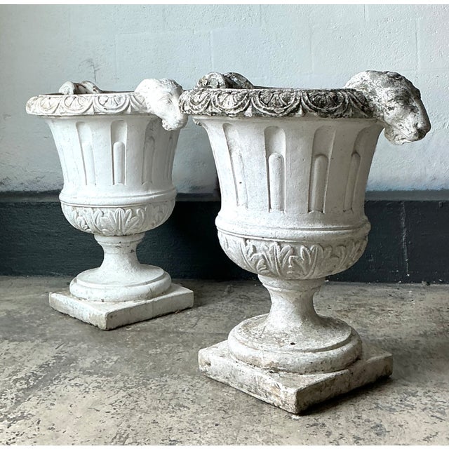 Vintage Cement Ram's Head Planters - Pair For Sale - Image 10 of 12