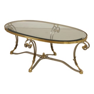 Labarge Regency Brass & Steel Glass Top Coffee Table For Sale