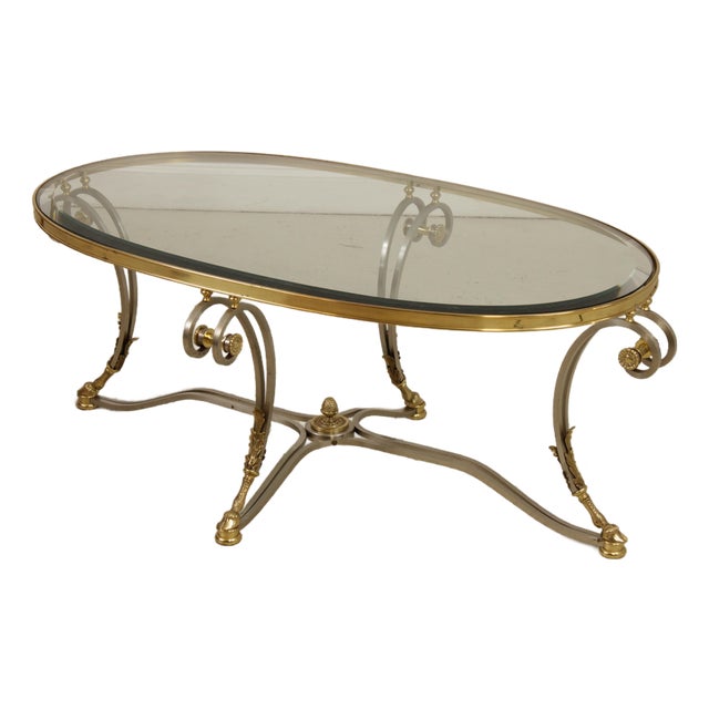 Labarge Regency Brass & Steel Glass Top Coffee Table For Sale