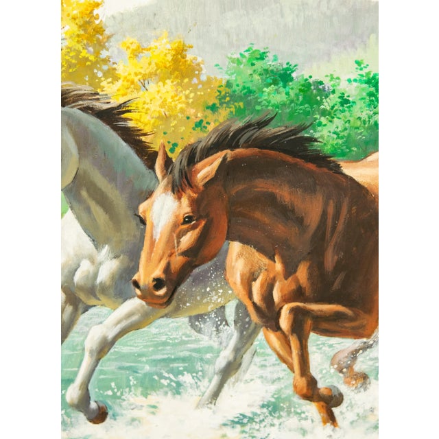 Arthur Saron Sarnoff Original Painting on Board of Horses Running in Stream For Sale In Miami - Image 6 of 11