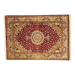 1980s Signed Persian Silk Qum , 4'6" X 6'4" For Sale