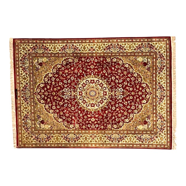 1980s Signed Persian Silk Qum , 4'6" X 6'4" For Sale