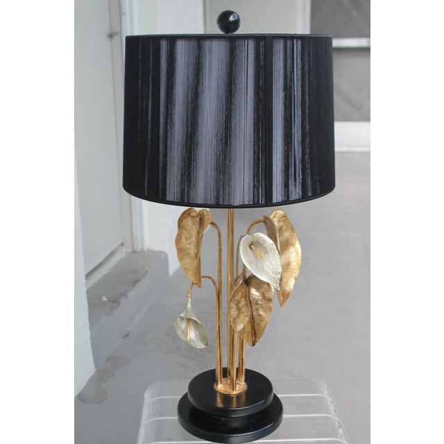 1970s Vintage Chrystiane Charles Nenuphar Bronze Water Lillies Gilt Bronze Table Lamp For Sale - Image 13 of 13