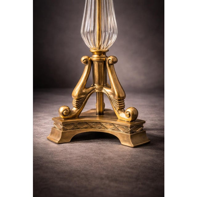 Late 20th Century Late 20th Century Stately Neoclassical Sunlit Brass & Fluted Glass Table Lamps — a Pair For Sale - Image 5 of 5