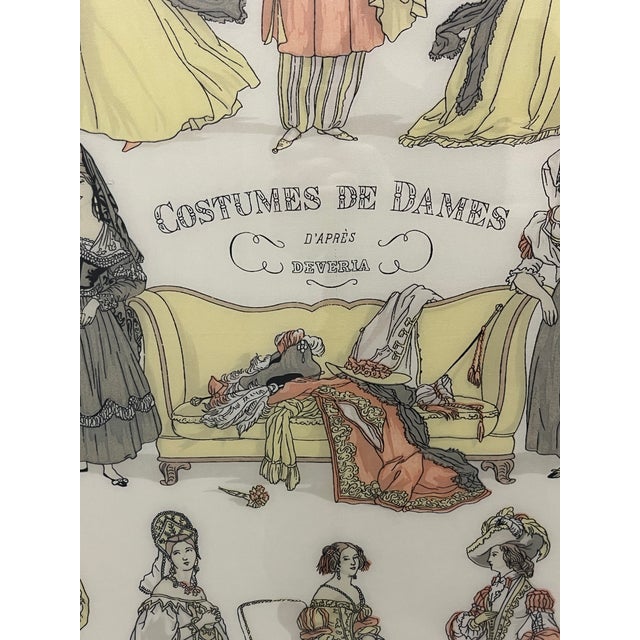 Mid 20th Century Vintage Framed Hermes Scarf Costumes Des Dames For Sale - Image 5 of 16