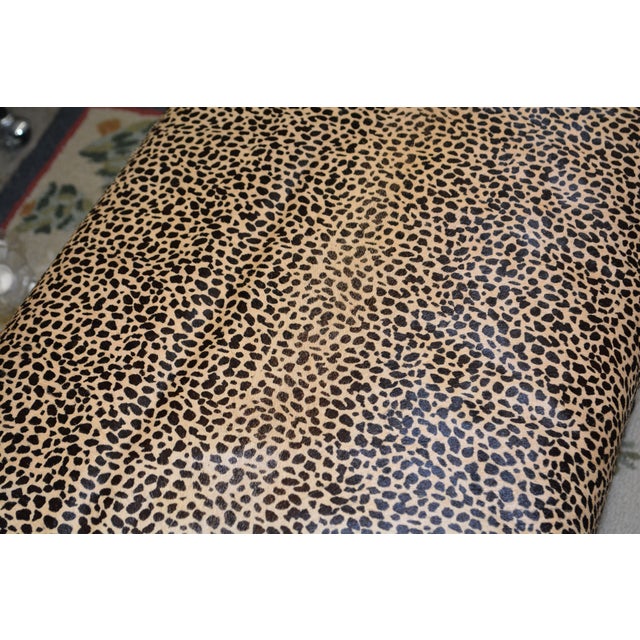 Cheetah Print Cowhide Covered Bench Ottoman W/ Nail Head Trim & Baluster Wood Base For Sale - Image 15 of 18