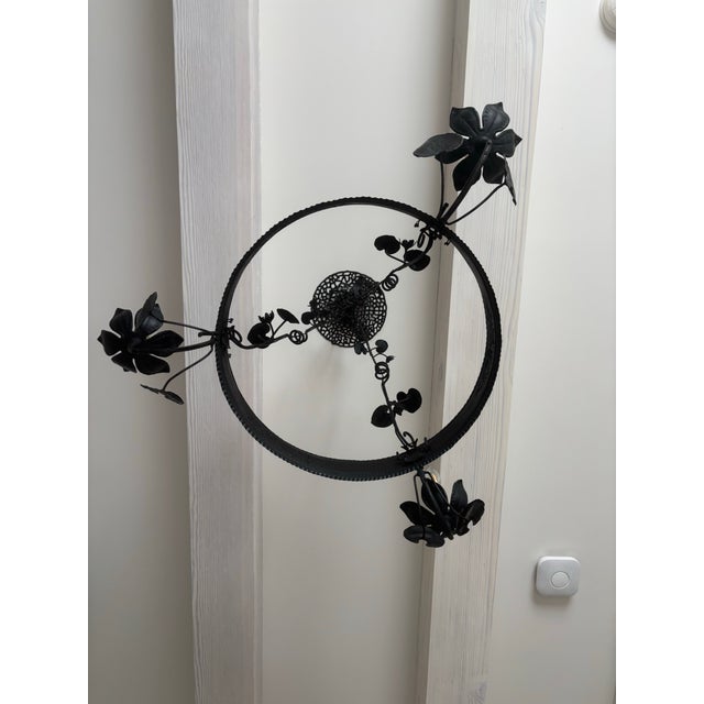 Late 19th Century French Wrought Iron and Cast Metal 3-Light Chandelier For Sale - Image 9 of 13