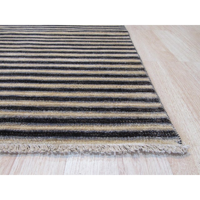 Isla Striped Multicolor Hand-Knotted Wool Rug Carpet, Modern Striped Design For Sale - Image 4 of 4