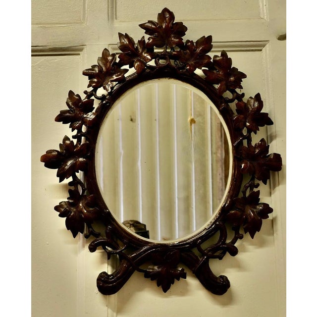 Glass Black Forest Carved Oval Mirror, 1880 For Sale - Image 7 of 10