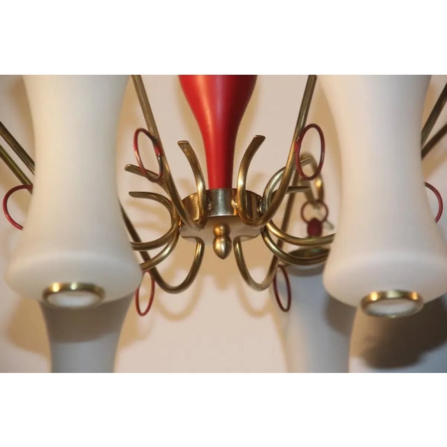 Mid-Century Modern Mid-Century Italian Brass and Glass Chandelier, 1950s For Sale - Image 3 of 18