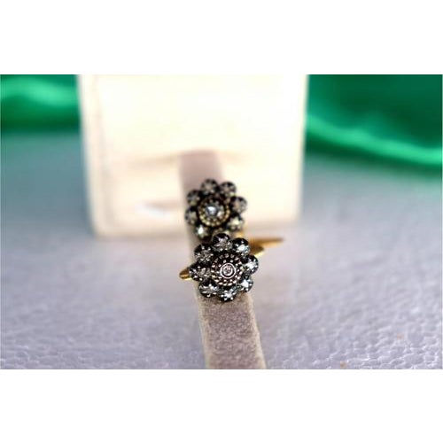 Gold and Silver Flower Shaped Cufflinks with Diamond Chips, Set of 2 For Sale - Image 4 of 8