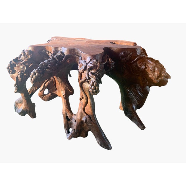 1950s Vintage Burlwood Root Console Table With Grapevine Motif For Sale - Image 5 of 7