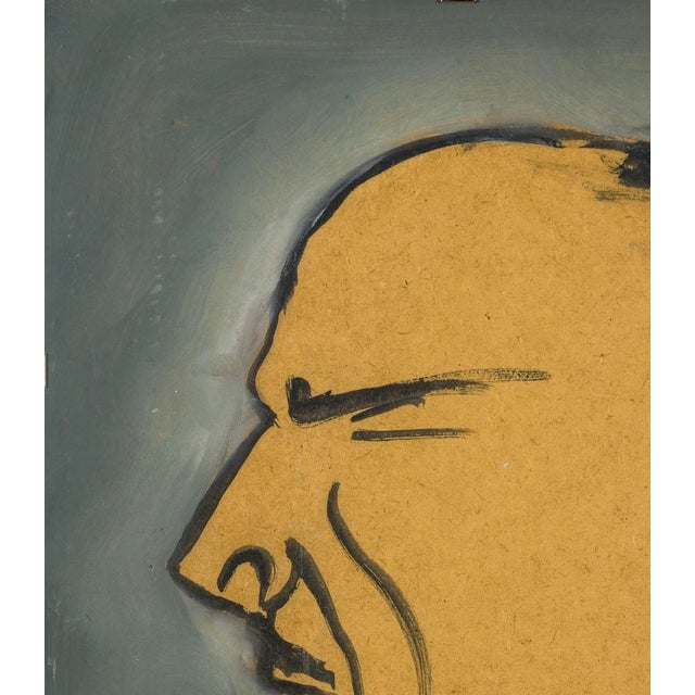 Mid-Century George Grosz Follower Tempera Portrait, Framed For Sale - Image 9 of 12