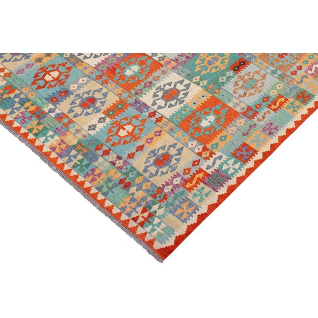 Tribal 1990s 1990s Abstract Kilim Blue Rust Wool Rug - 8'4" X 9'9" For Sale - Image 3 of 7