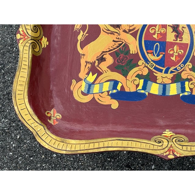 Wood Late 20th Century British Royal Family-Inspired Crested Artisan Finished Tray Table For Sale - Image 7 of 13
