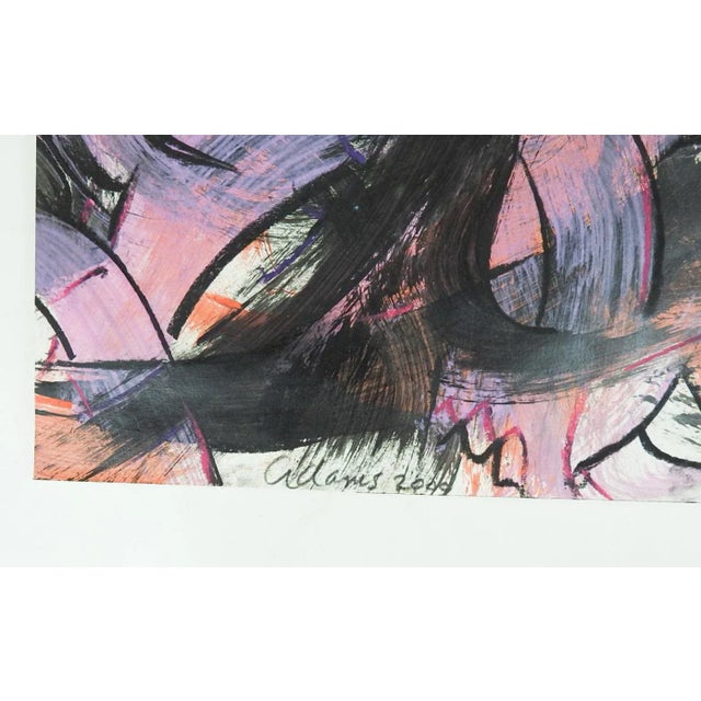 Abstract Expressionist acrylic painting on paper in black, salmon and pink by Jerry Adams (20th - 21st century) American....