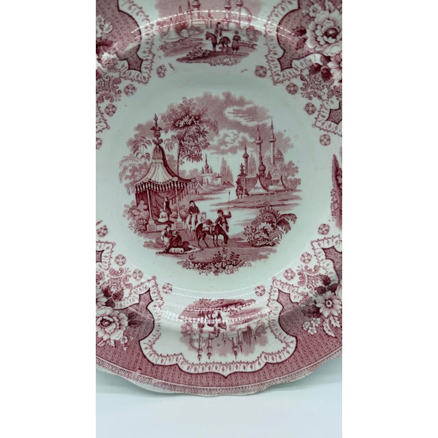 William Adams and Company A Antique Staffordshire "Palestine" Pink Transfer Decorated Soup Plate, 1830’s For Sale - Image 4 of 10
