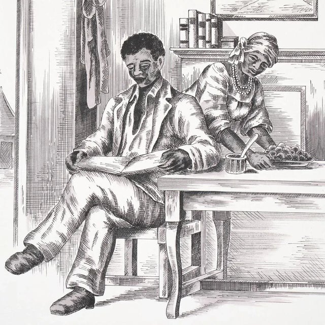 Traditional Schumacher x Victor Glemaud Toussaint Toile Wallpaper in Black on Ivory - Sample For Sale - Image 3 of 5