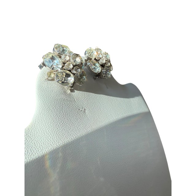 Metal 1950s Vintage Coro Faux Diamond Cluster Clip on Earrings, A Pair For Sale - Image 7 of 8