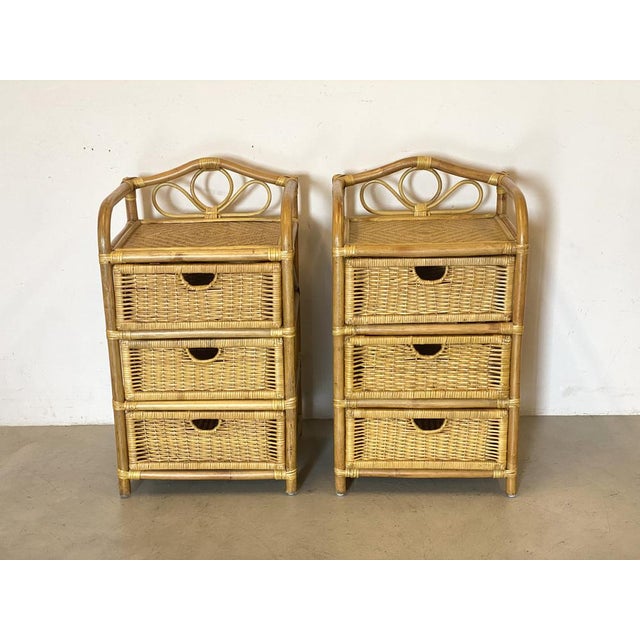 Mid-Century Modern Vintage Wicker Drawers, 1980s, Set of 2 For Sale - Image 3 of 17