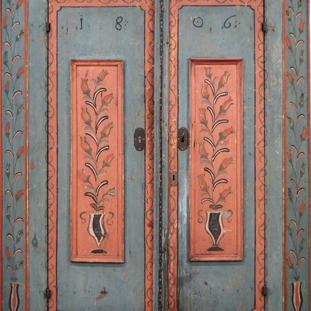 Rustic Farmhouse Folk Art Painted Bridal Cabinet, 1806 For Sale - Image 11 of 15