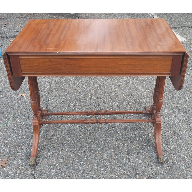 Mid Century English Regency Mahogany Drop Leaf Sofa Table Desk For Sale In Washington DC - Image 6 of 12