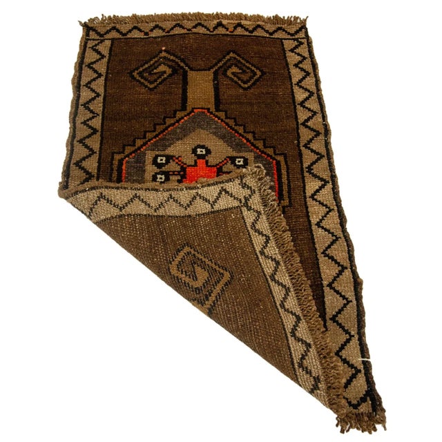 Mid-Century Modern Brown & Orange Mini Turkish Rug For Sale - Image 3 of 4