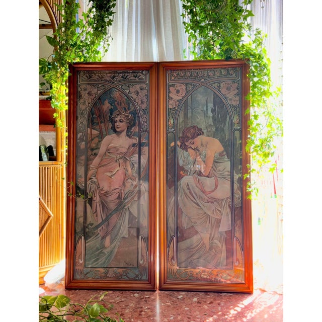 Alphonse Mucha, The Hours of the Day, 1970s, First Edition Archival Pigment Prints in Period Wood Frames, Set of 4 For Sale - Image 3 of 18