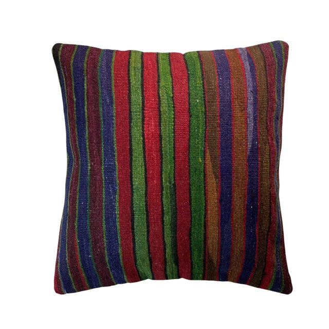 Green Turkish Kilim Cushion Cover For Sale - Image 8 of 11