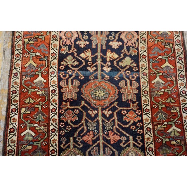 1880s Blue Navy Geometric Antique Nw Persian Rug 3'6"x 15'0" Knotted Wool Carpet For Sale - Image 9 of 13