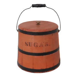 Patent 1885 Antique American Hand Made Pine Sugar Bucket in Original Salmon Color Paint