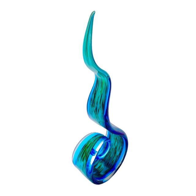 Contemporary Vintage Green & Blue Abstract Glass Sculpture For Sale - Image 3 of 9