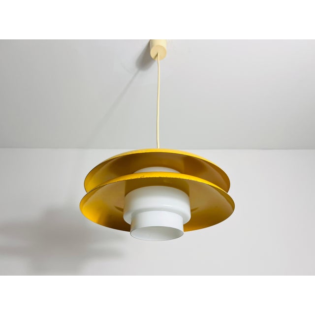 Yellow Metal and Opaline Glas Space Age Pendant Lamp, Germany, 1970s For Sale - Image 6 of 9