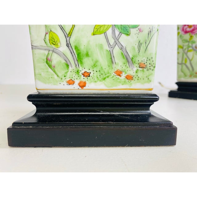 Cream Elegant Hand, Painted Chinese Export Pottery Table Lamps/a Pair For Sale - Image 8 of 11