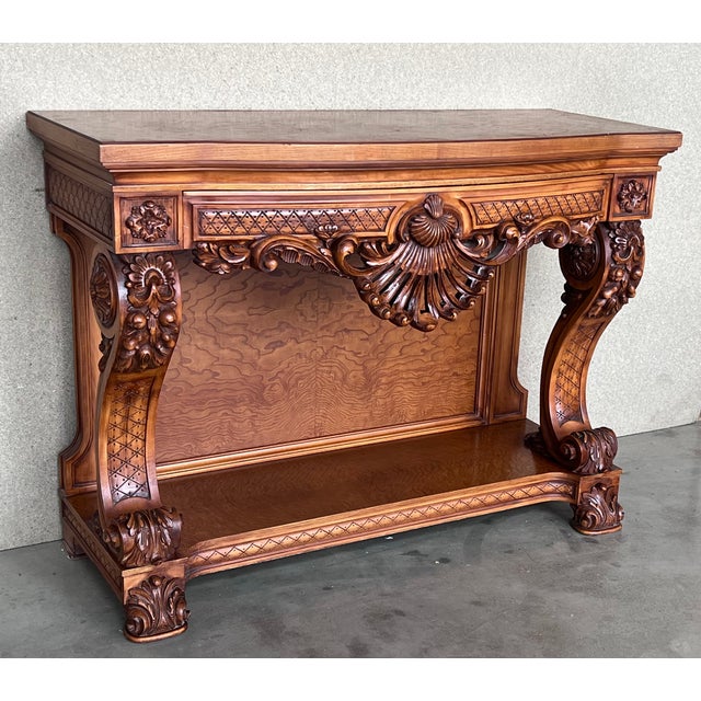 French Biedermeier Mahogany Carved Console Table With Drawer For Sale - Image 4 of 13
