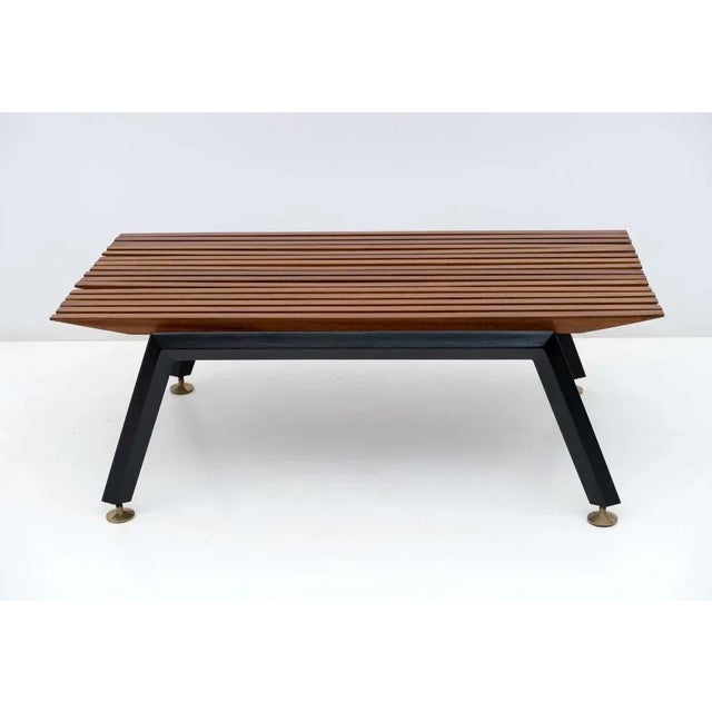 Slast table, in wood and metal with brass feet, Italian 1950s production, completely restored.