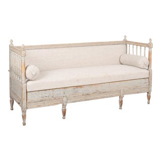 Swedish Gustavian Gray Painted Bench Settee, Circa 1800-20 For Sale