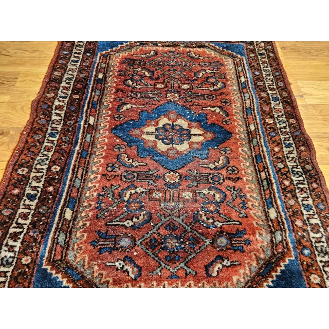 Vintage Persian Malayer Area Rug, Hand-Knotted Wool, Geometric Pattern, 2x3, Red & Blue For Sale - Image 4 of 8
