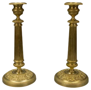 Antique French Brass Candlesticks with Floral Motifs, 1920s, Set of 2