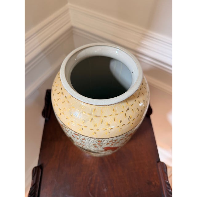 1970s Hand-Painted Asian Ceramic Floor Vase With Monkey & Floral Motif For Sale - Image 5 of 7