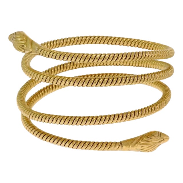 Snake Bracelet 18k Yellow Gold Head Four Cable Wraps 120gr! For Sale