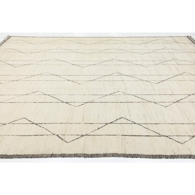 Hand-Knotted Modern Beni Ourain Style Geometric Wool Area Rug in Ivory 10x14 For Sale - Image 9 of 10