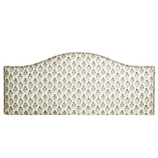 Neutral Patterned Upholstered Headboard With Nailheads For Sale