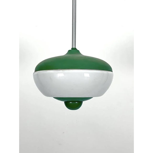Green Mid-Century Green Lacquer and Milk Glass Pendant, Italy, 1950s For Sale - Image 8 of 10
