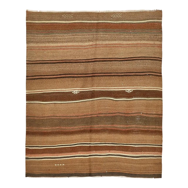 Mid 20th Century Vintage Brown Kars Kilim Rug For Sale
