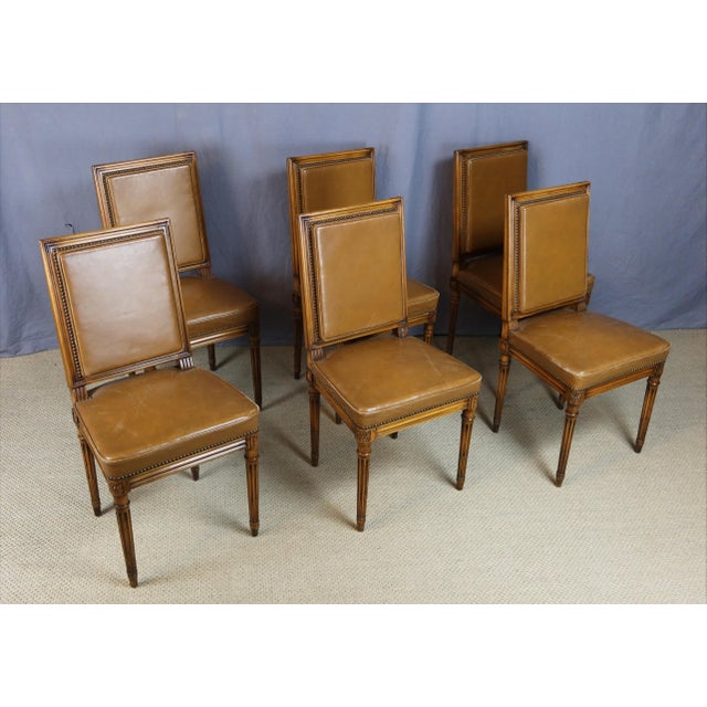 Brown Louis XVI Style Chairs, 1950s, Set of 6 For Sale - Image 8 of 13