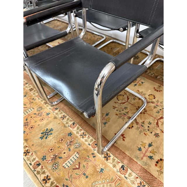 Animal Skin Mart Stam for Linea Veam 1970's S34 Leather Cantilever Armchairs , Set of 6 For Sale - Image 7 of 15