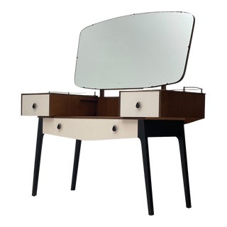 Vintage Imported Uk Mid Century Modern Vanity With Mirror and Drawers For Sale