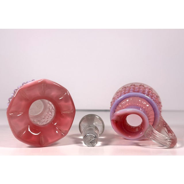 Mid 20th Century Mid 20th Century Fenton Cranberry Opalescent Hobnail Cruet & Bud Vase Set For Sale - Image 5 of 9
