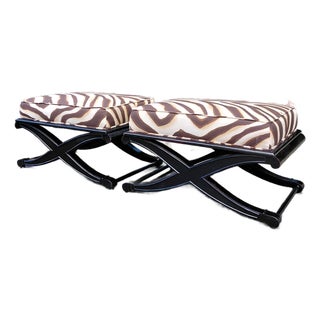 Pair of Vintage X-Base Benches in Ralph Lauren Zebra Fabric For Sale